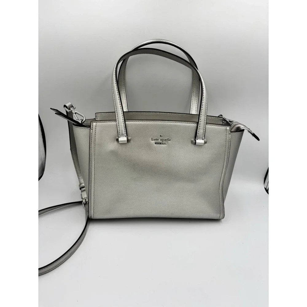 Kate Spade Purse Patterson Drive Geraldine Satchel Bag Metallic Silver Pebbled